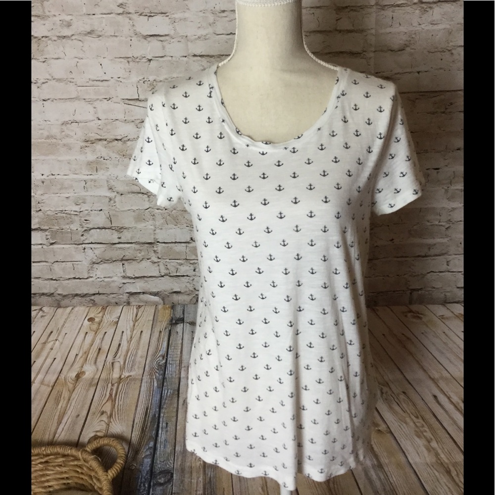 J Crew white blue tee